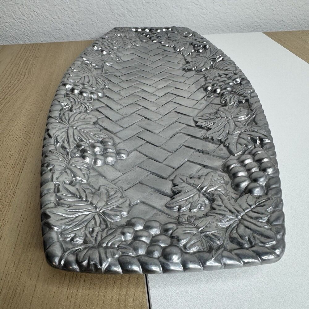 Vintage Lenox Grape Weave Metal Serveware Bread Tray Platter Dish 14.5”x7” - Picture 3 of 7